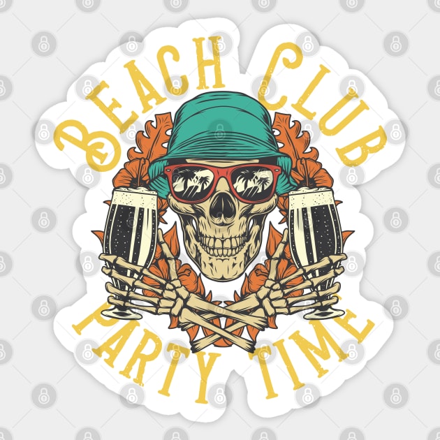 "Beach Club Party Time" Skeleton Sticker by FlawlessSeams